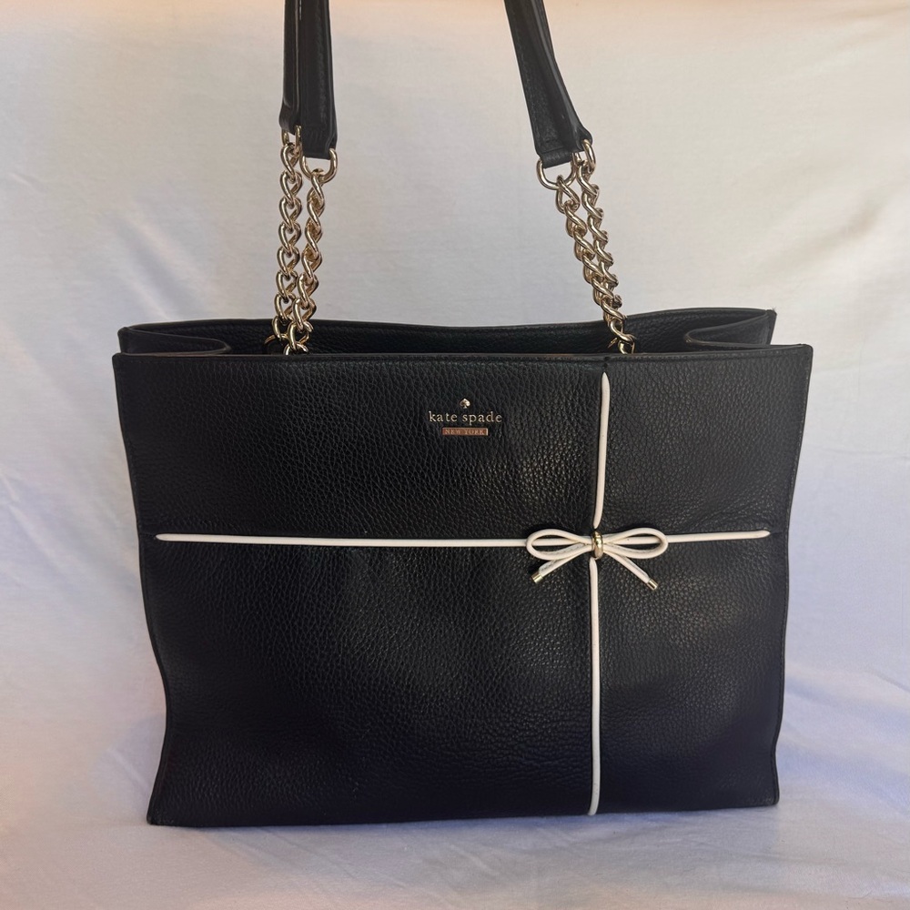 Kate Spade Large Black Bag with White Bow Accent